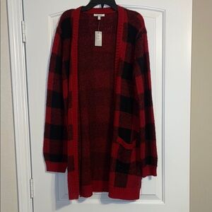 Maurices Red and Black Buffalo Plaid Cardigan